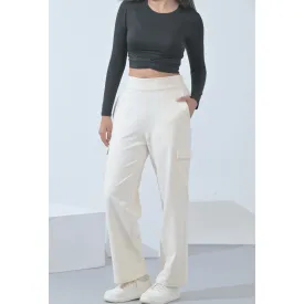 100% Supima Cotton Women Cargo Pants Off White