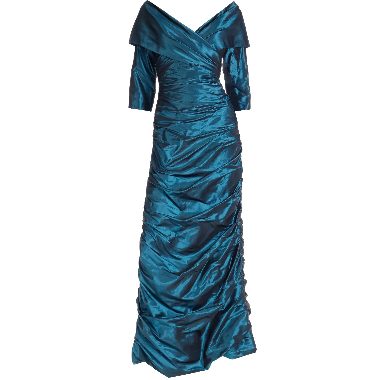 1980s Rickie Freeman For Teri Jon Vintage Teal Green Evening Dress