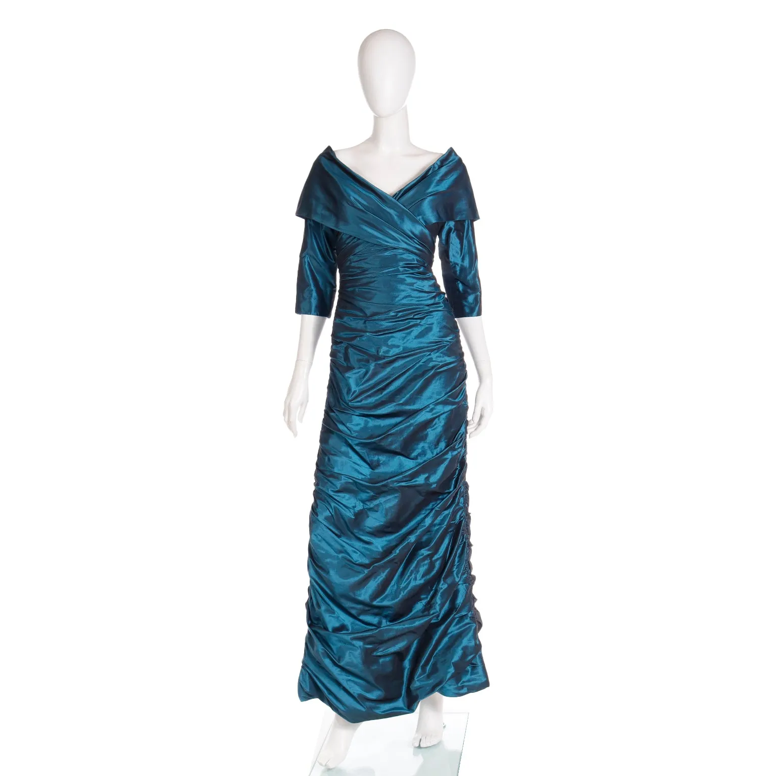 1980s Rickie Freeman For Teri Jon Vintage Teal Green Evening Dress