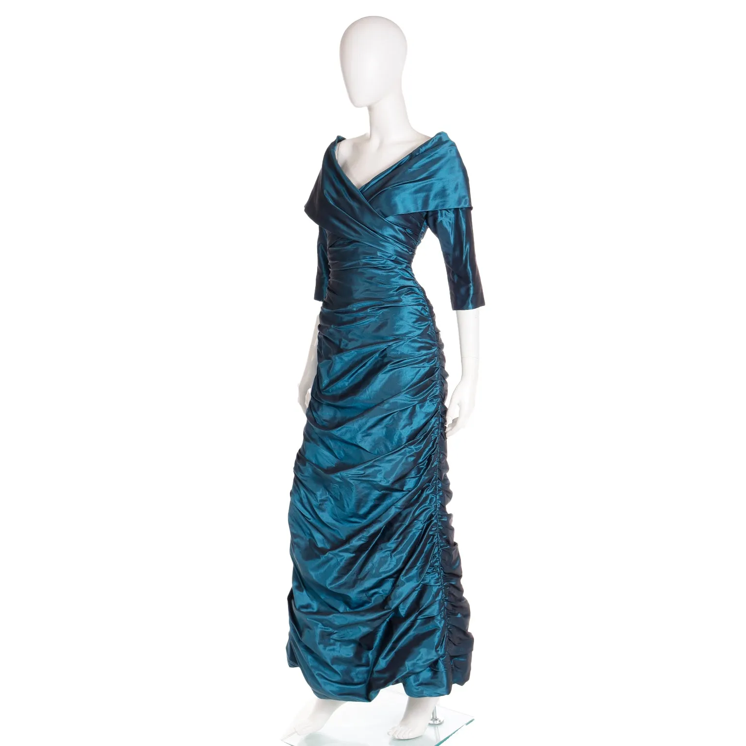 1980s Rickie Freeman For Teri Jon Vintage Teal Green Evening Dress