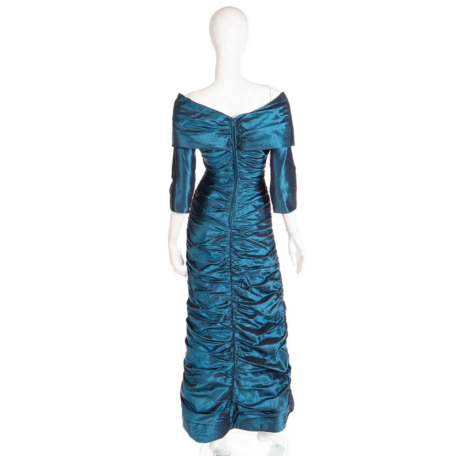 1980s Rickie Freeman For Teri Jon Vintage Teal Green Evening Dress