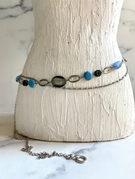 2 layers metal & beads chain belt