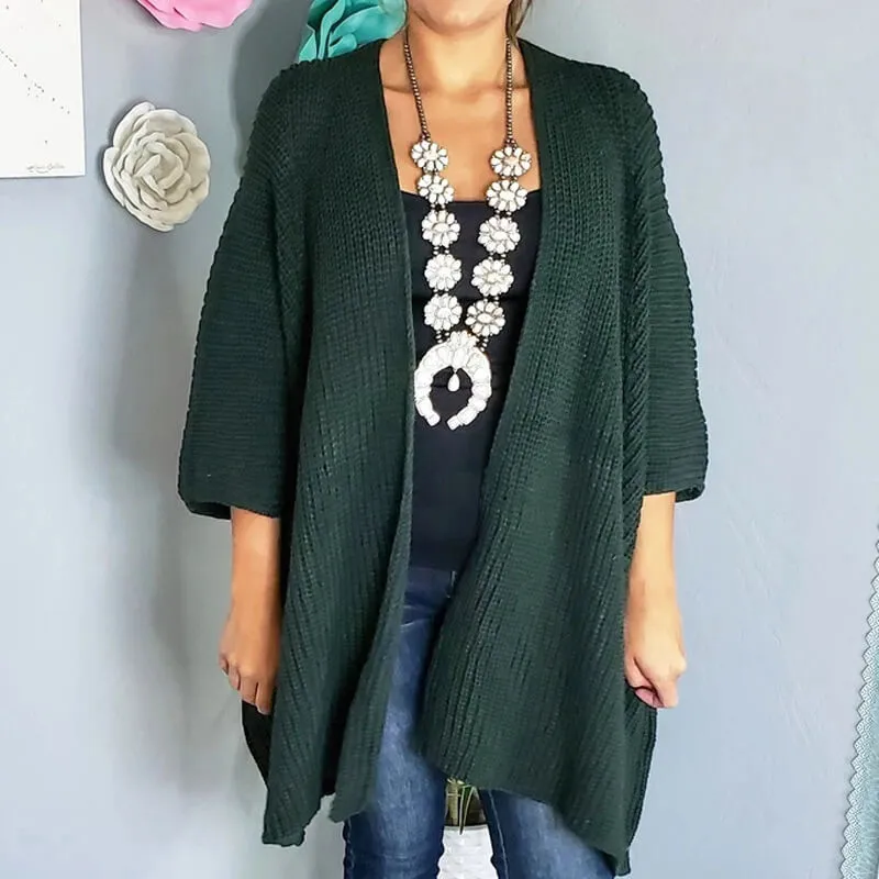 3/4 Sleeve Pure Color Knit Cardigan Sweater