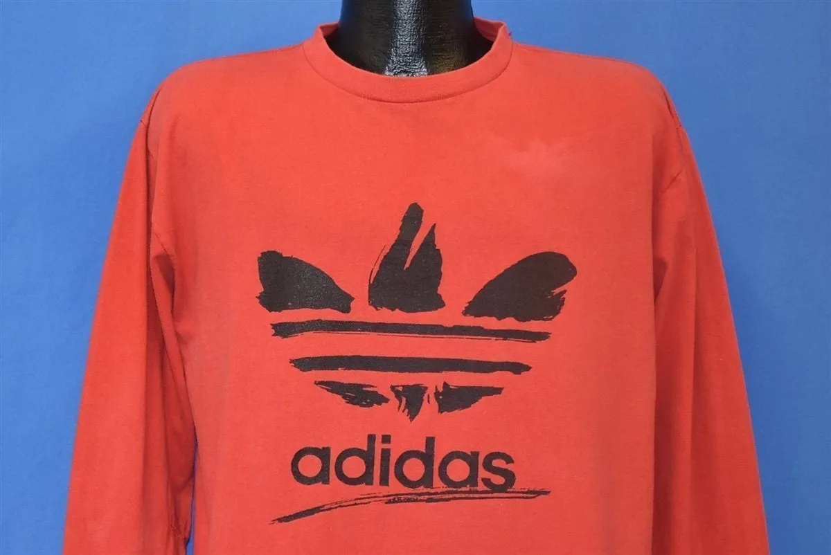 80s Adidas Trefoil Logo Red Long Sleeve t-shirt Extra Large