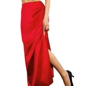 90s Cherry Red Satin Maxi Skirt (S)