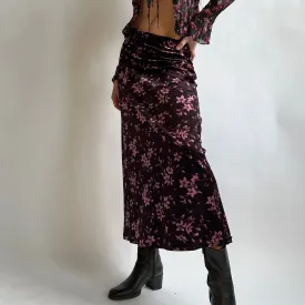 90s plum floral velvet maxi skirt