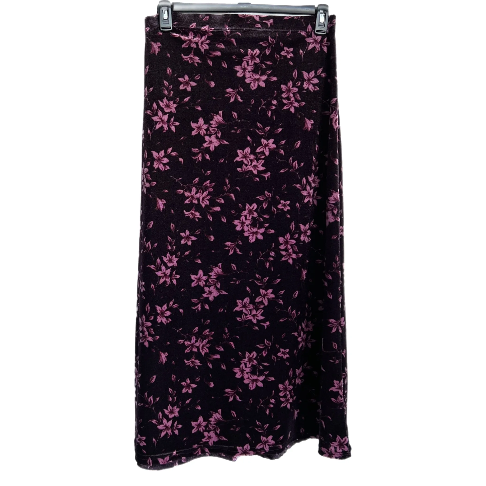 90s plum floral velvet maxi skirt