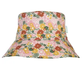 ACORN KIDS - ROSALIE BROAD BRIM BUCKET HAT: DUSKY PINK/GOLD FLORAL