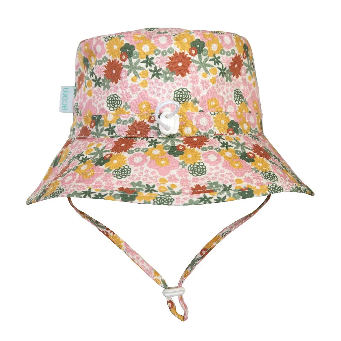 ACORN KIDS - ROSALIE BROAD BRIM BUCKET HAT: DUSKY PINK/GOLD FLORAL