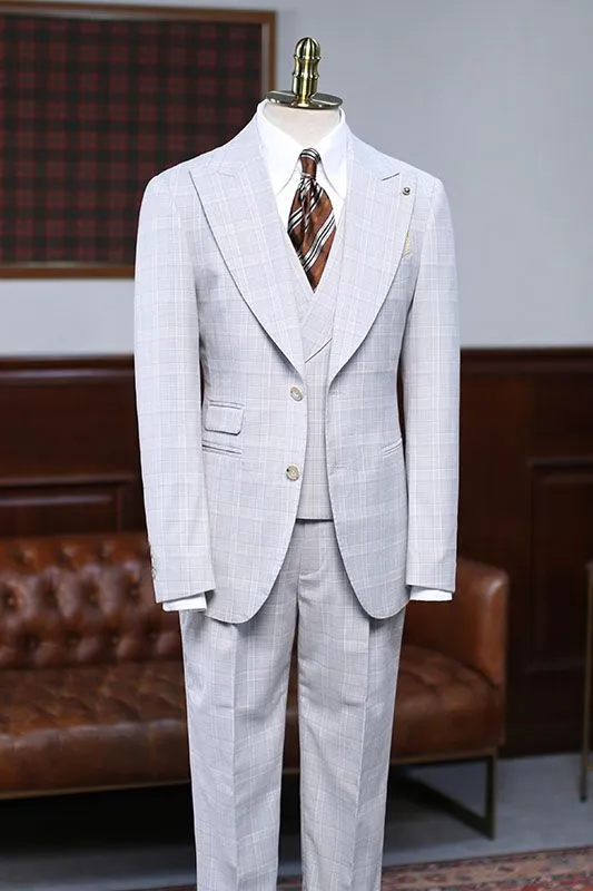 Adair Simple White Plaid Peak Lapel Slim Fit Custom Men’s Suit