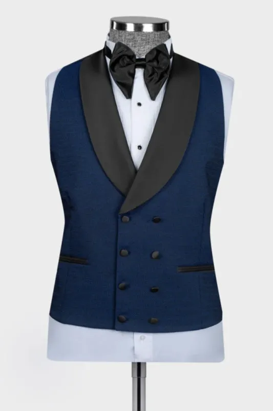 Alger Dark Blue Shawl Lapel Three-Piece Suit for Men