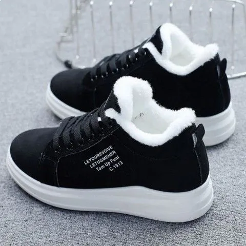 All-match Thick-soled And Velvet Sneakers Thickened Warm Daddy Shoes / black velvet sneakers