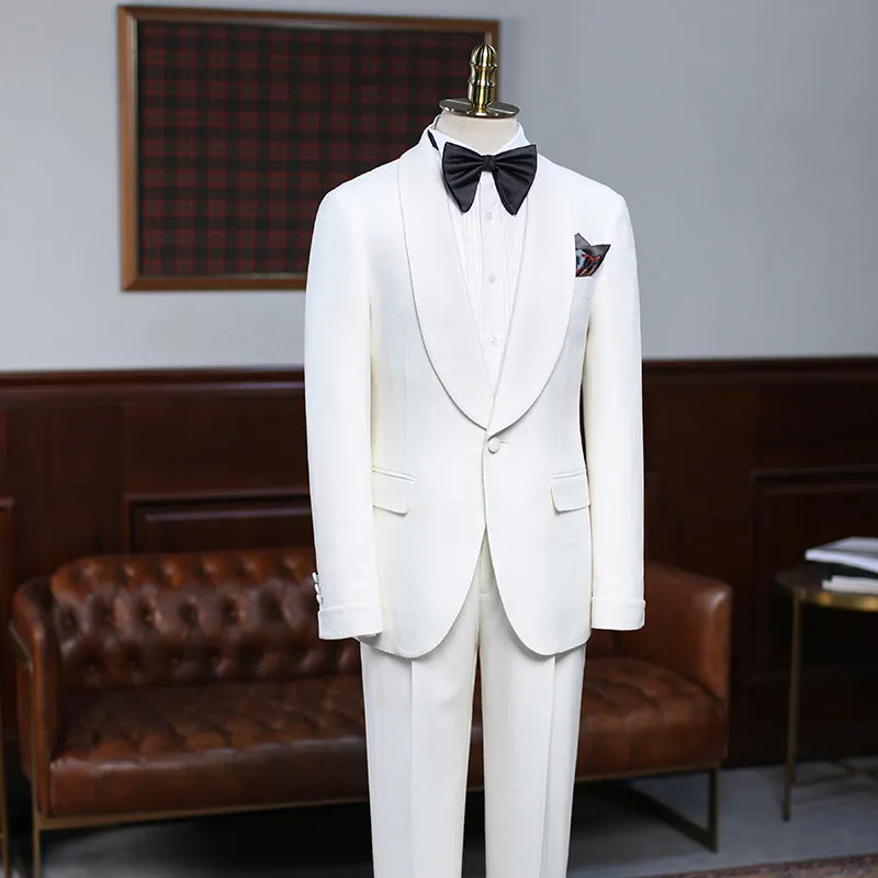 Alva Classic White Two Pieces Slim Fit Custom Groom’s Wedding Suit