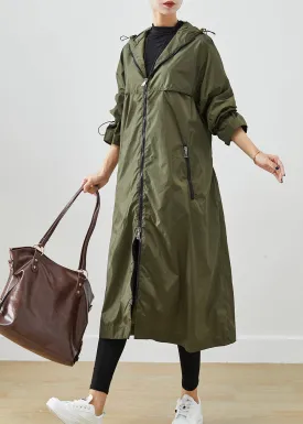 Army Green Spandex Trench Cinched Drawstring Fall ML2525