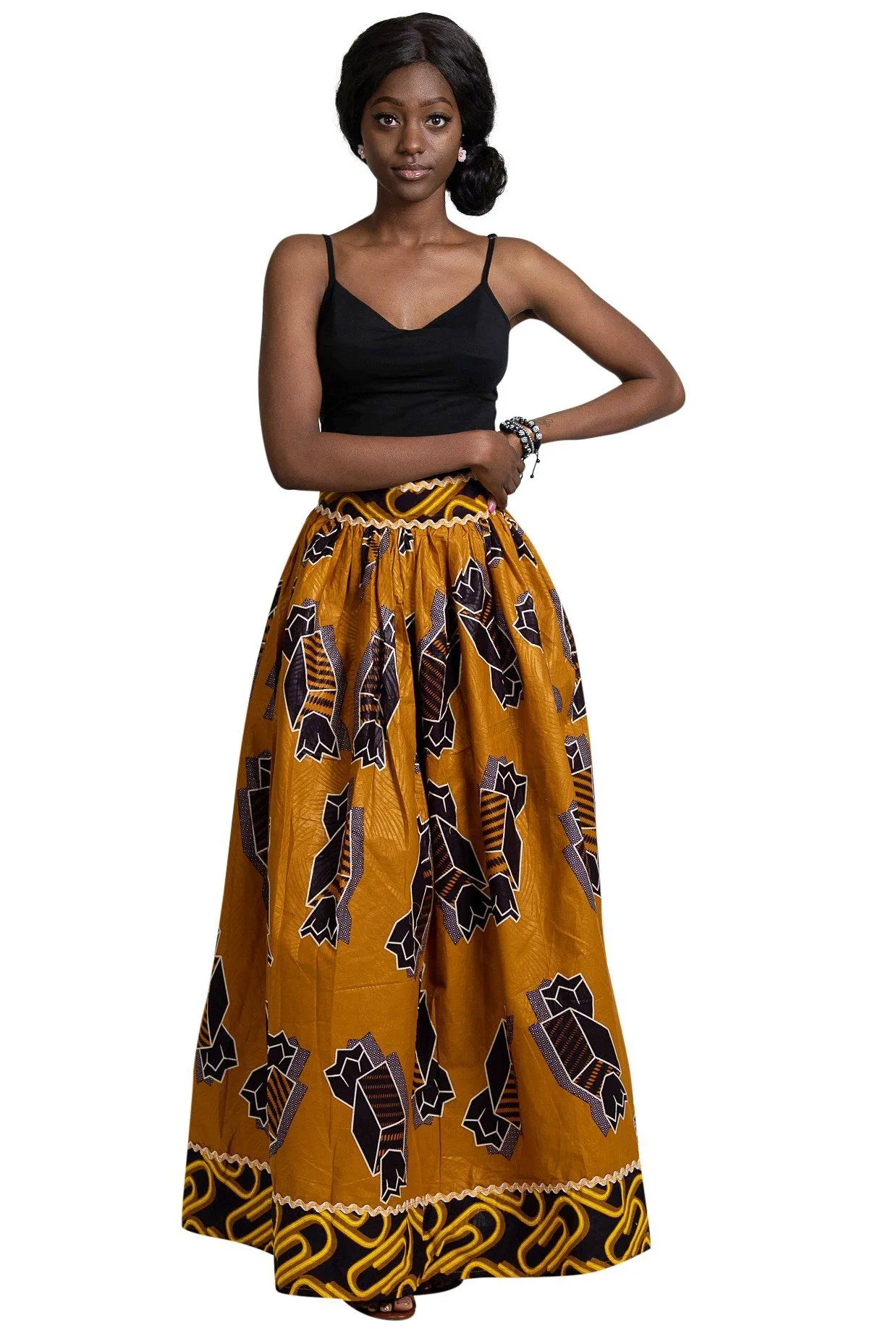 Ayomide African Print Maxi Skirt (Brown - Gold)