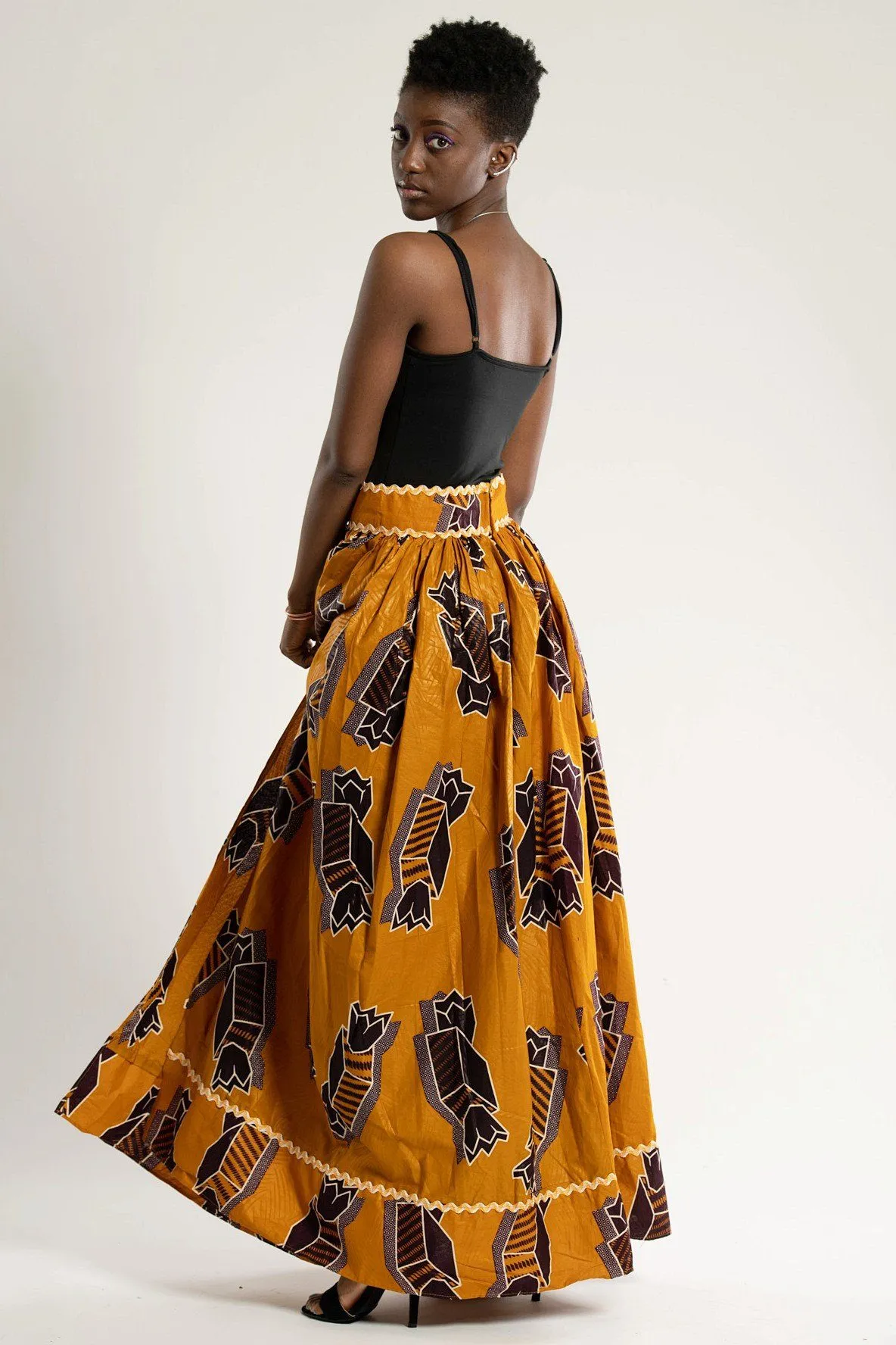 Ayomide African Print Maxi Skirt (Brown - Gold)