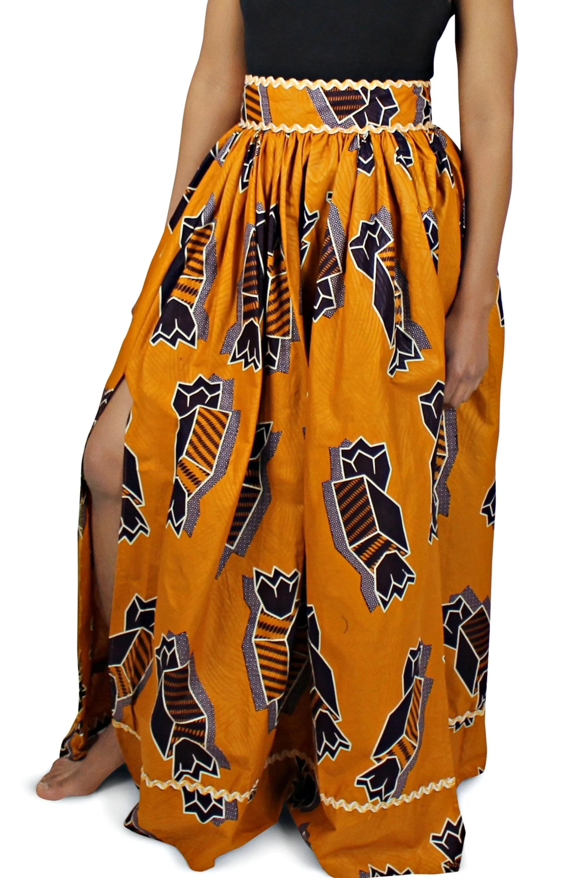 Ayomide African Print Maxi Skirt (Brown - Gold)