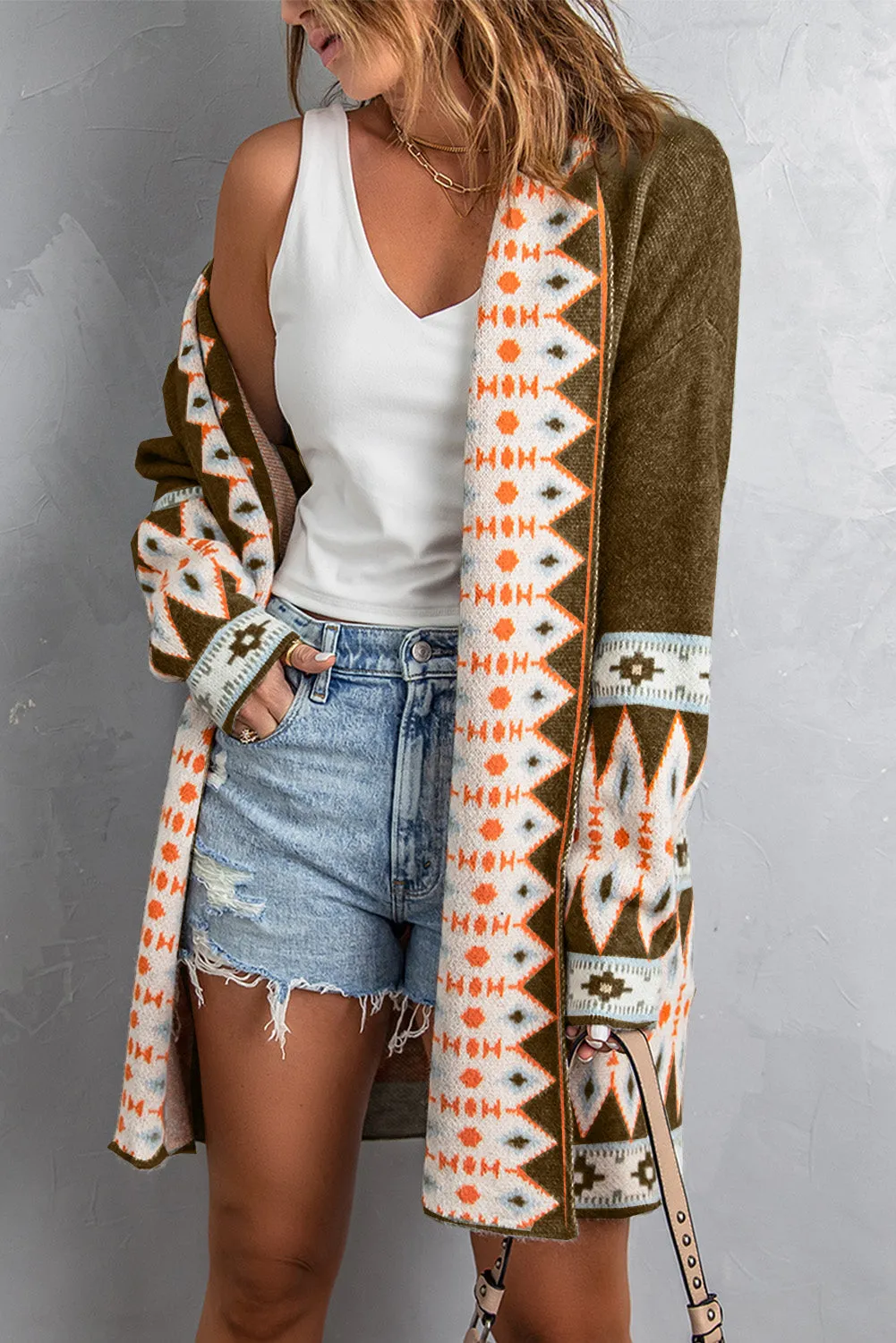 Aztec Print Knitted Cardigan