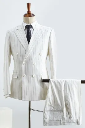 Basil Simple White Striped Double Breasted Slim Fit Custom Business Suit