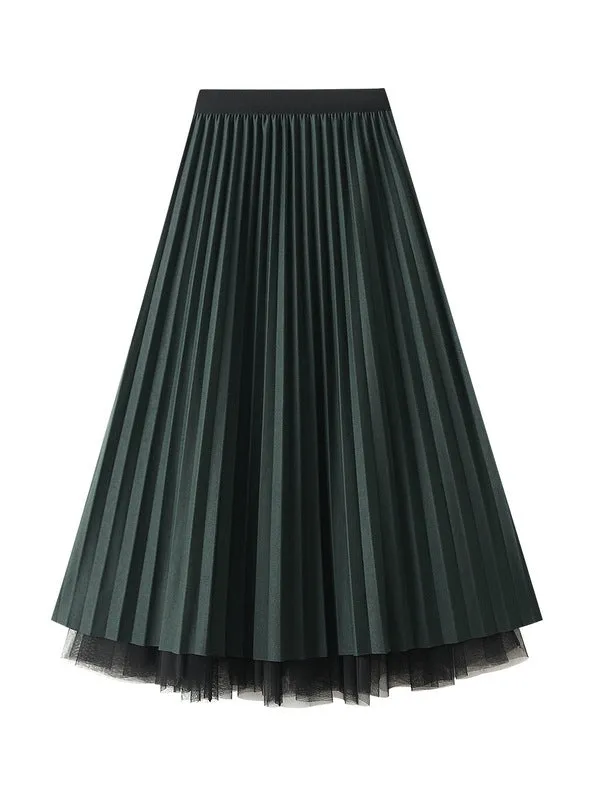 Beaded Gauze Pleated Skirt Worn on Both Sides