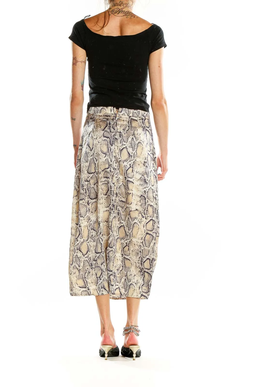 Beige Animal Print Midi Skirt