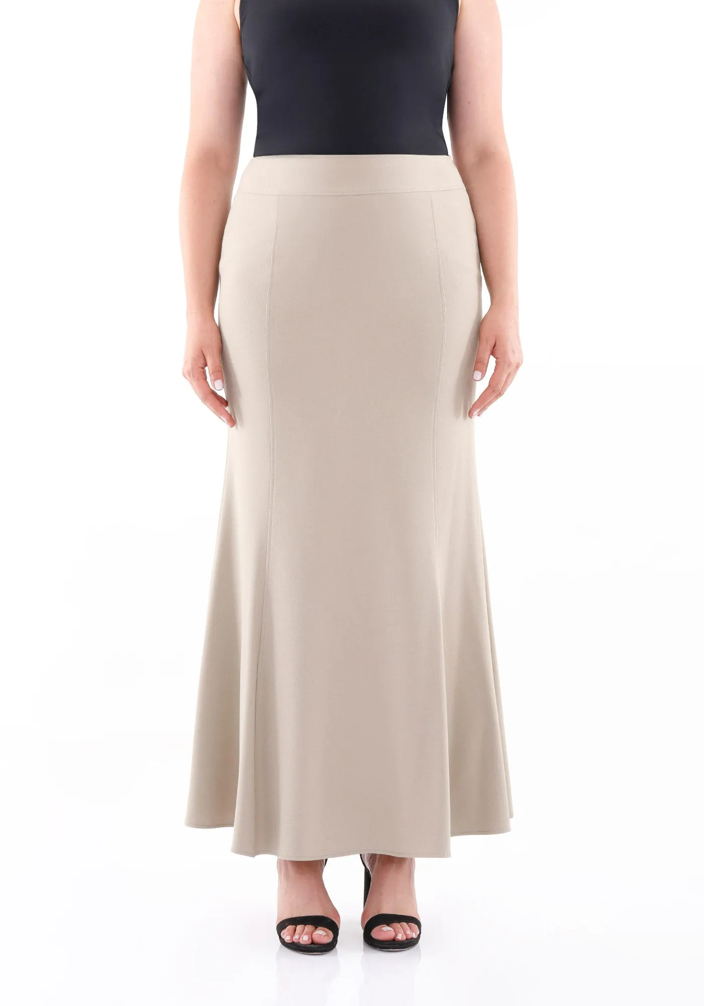 Beige Fishtail Maxi Skirt | Regular & Plus Size - G-Line