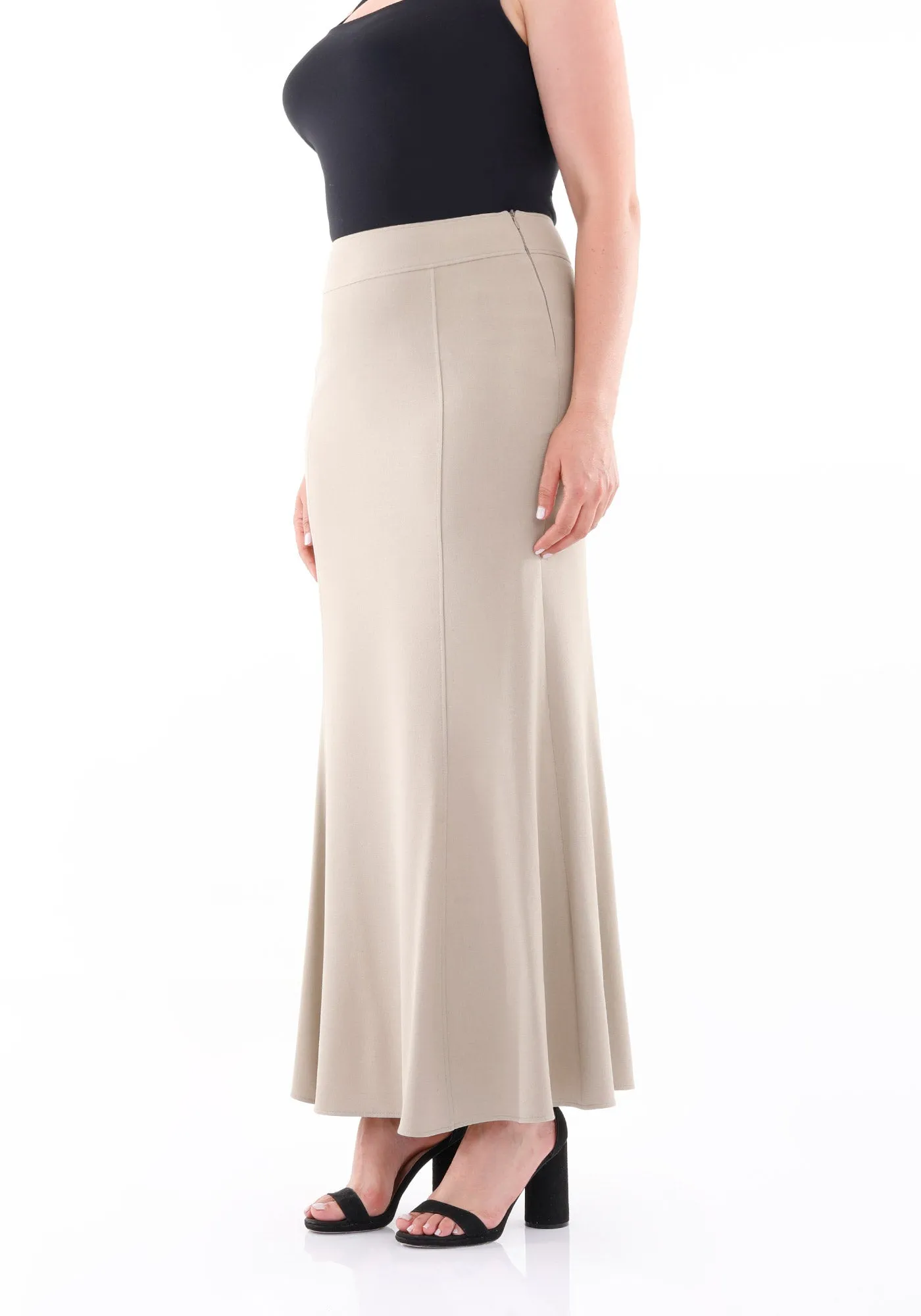 Beige Fishtail Maxi Skirt | Regular & Plus Size - G-Line