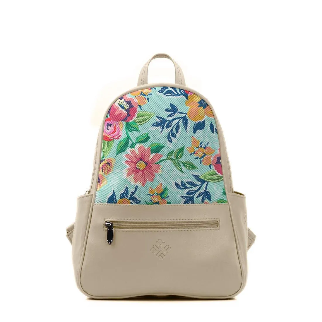 Beige Vivid Backpack Cyan Floral