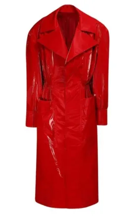 Belted Glossy Red Trench Coat