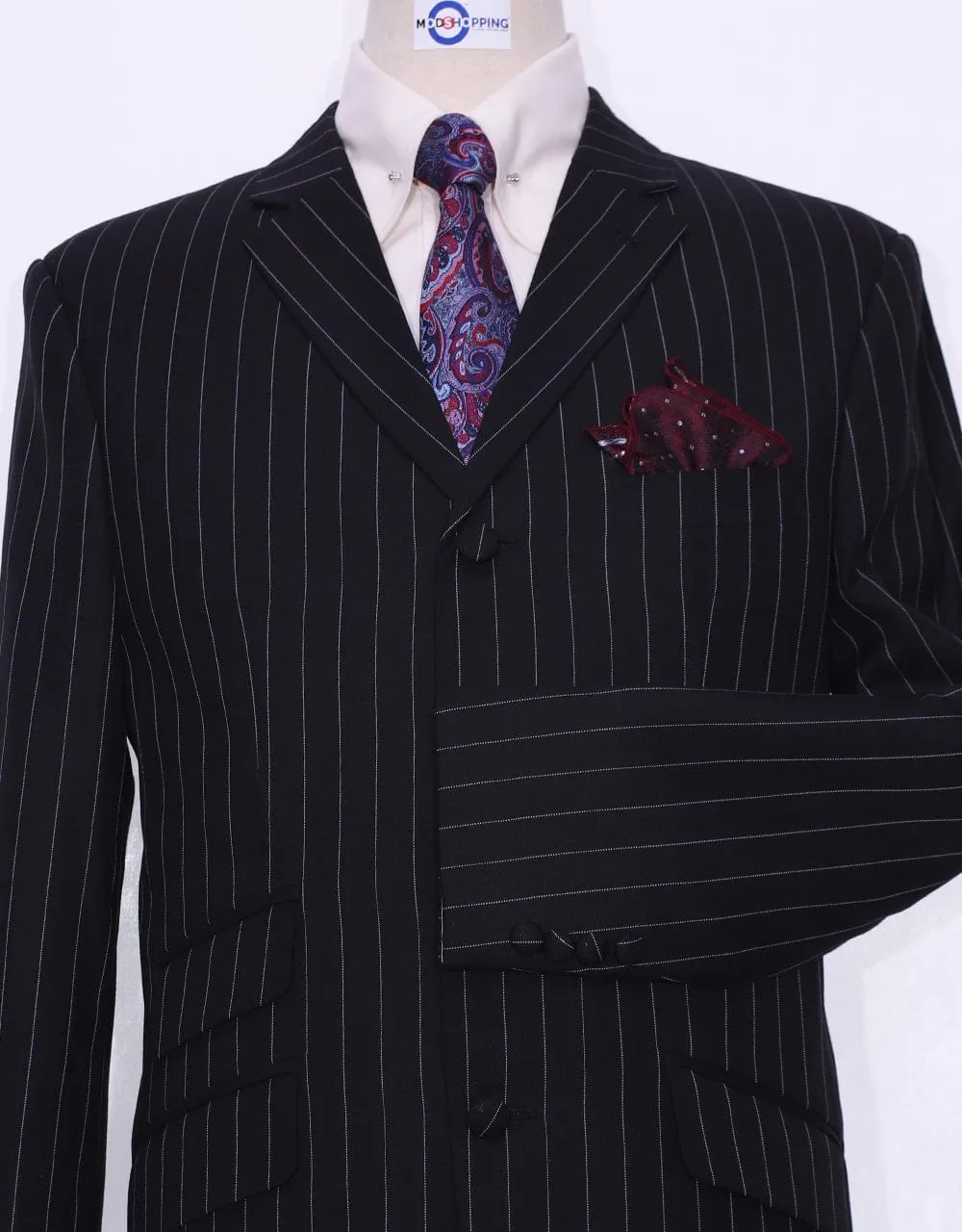 Black and White Pinstripe 4 Button Suit