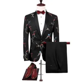 Black Floral Print Tuxedo Mens Suits