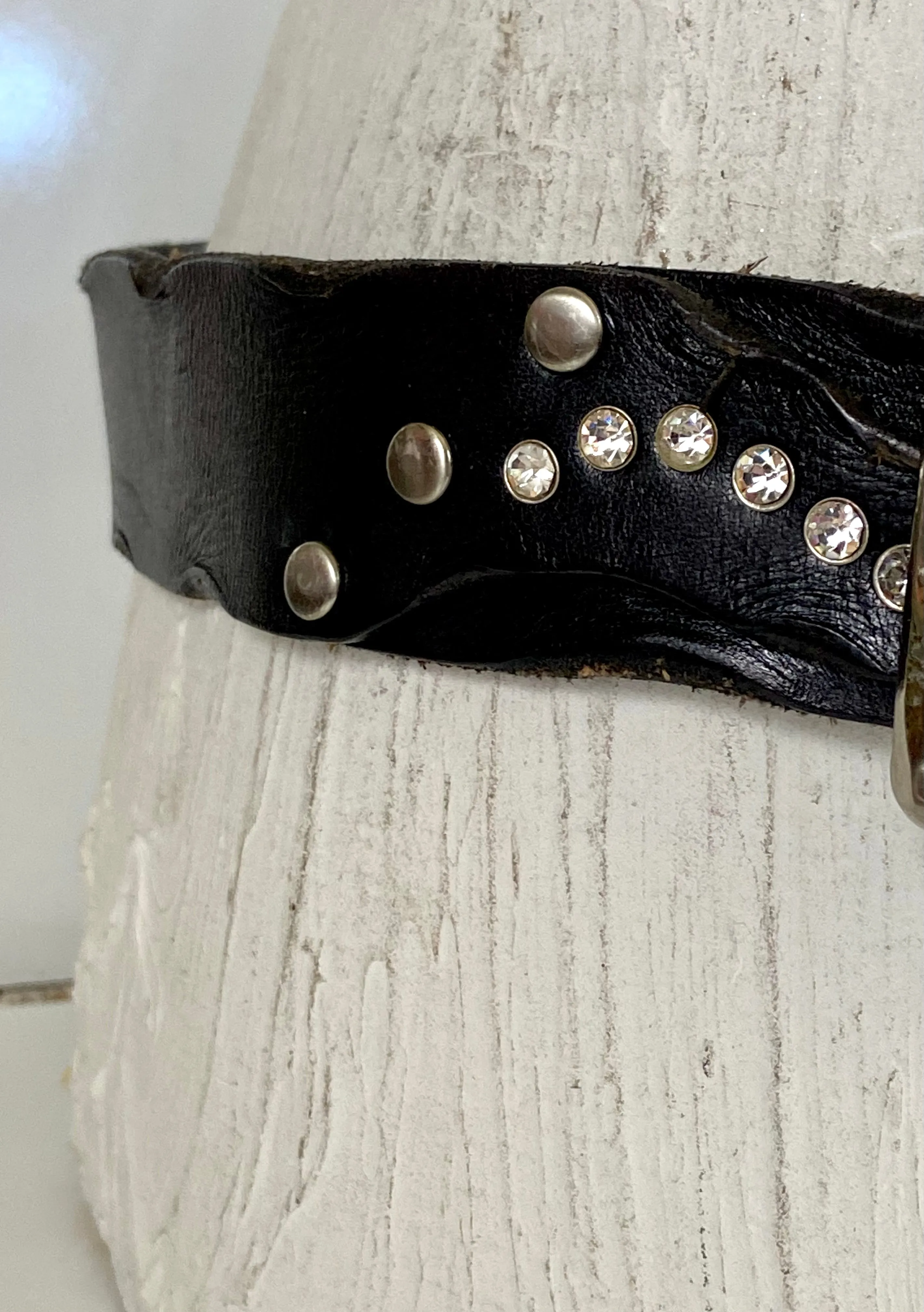 Black leather studded belt