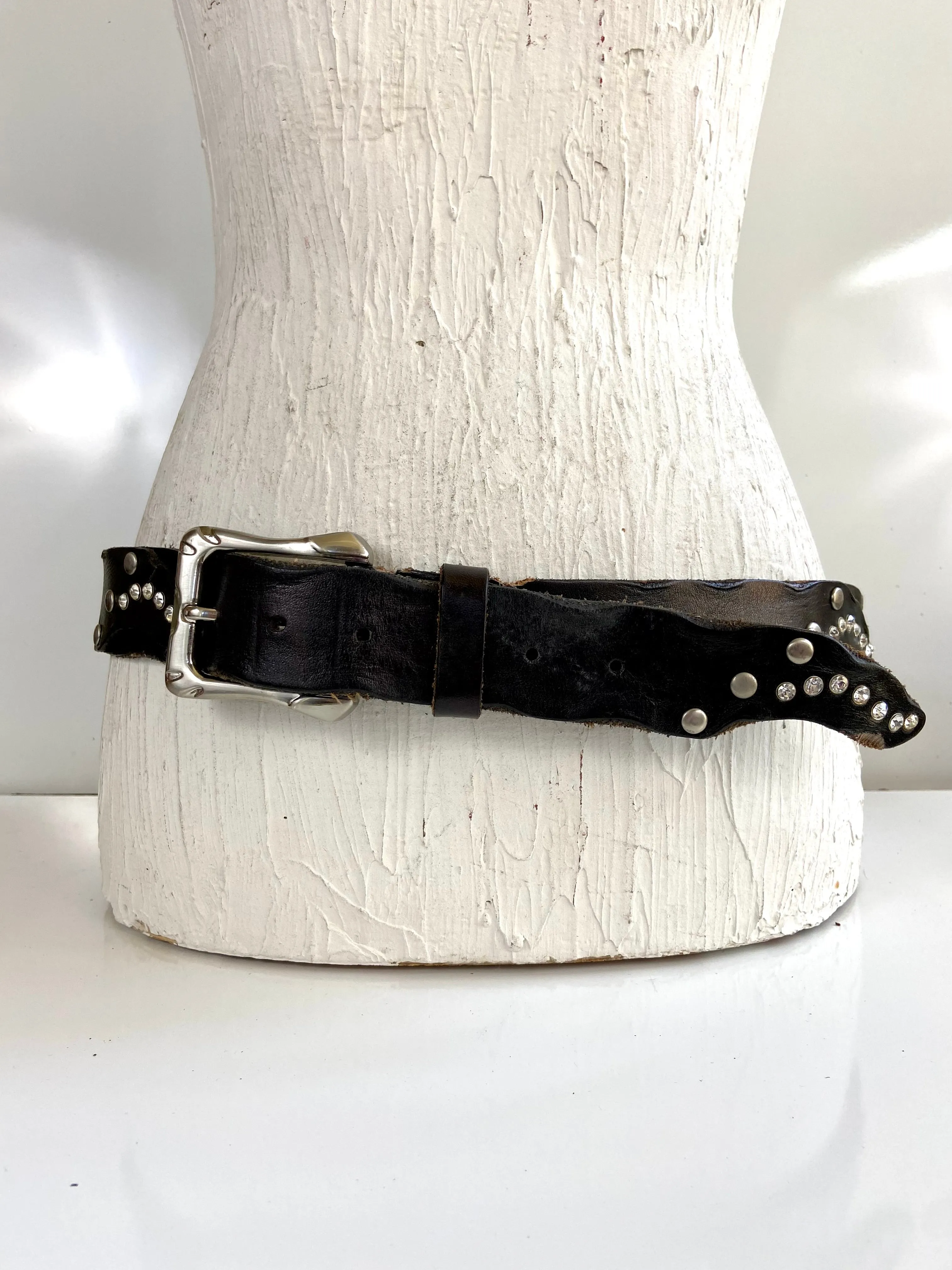 Black leather studded belt