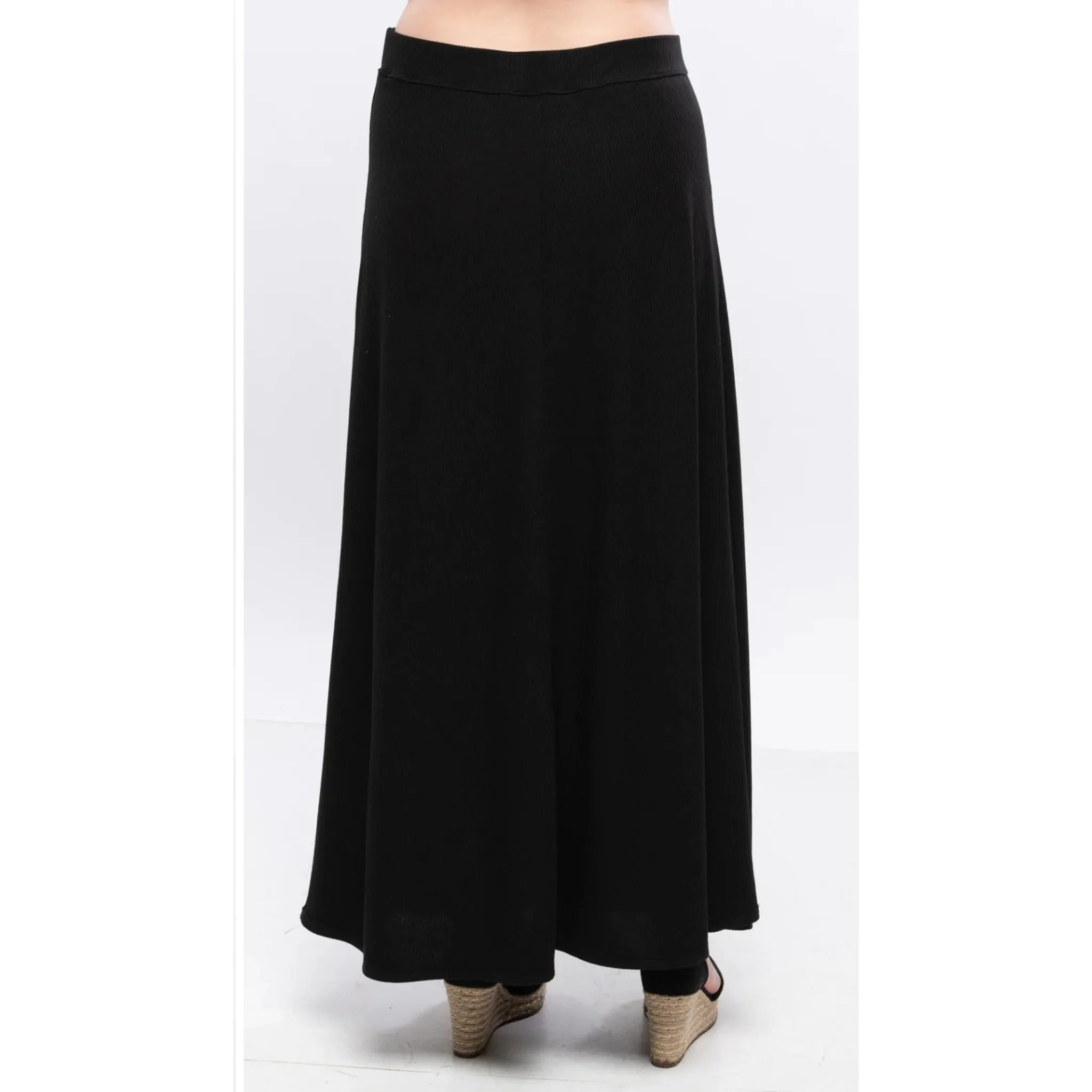 Black Ribbed Aline Maxi Skirt by KMW