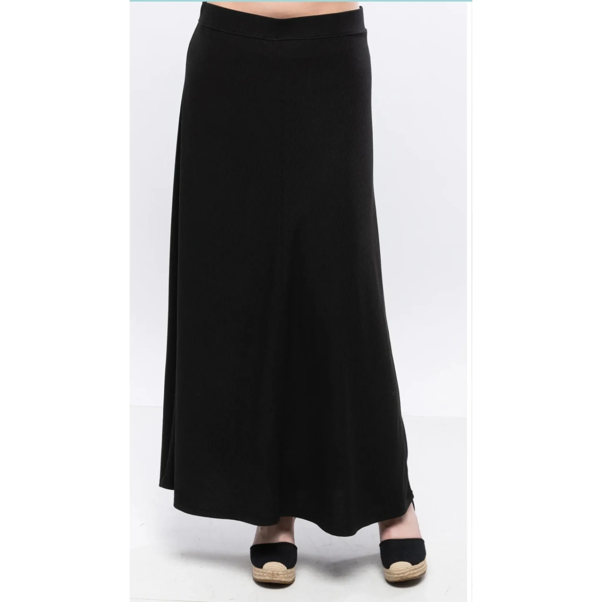 Black Ribbed Aline Maxi Skirt by KMW