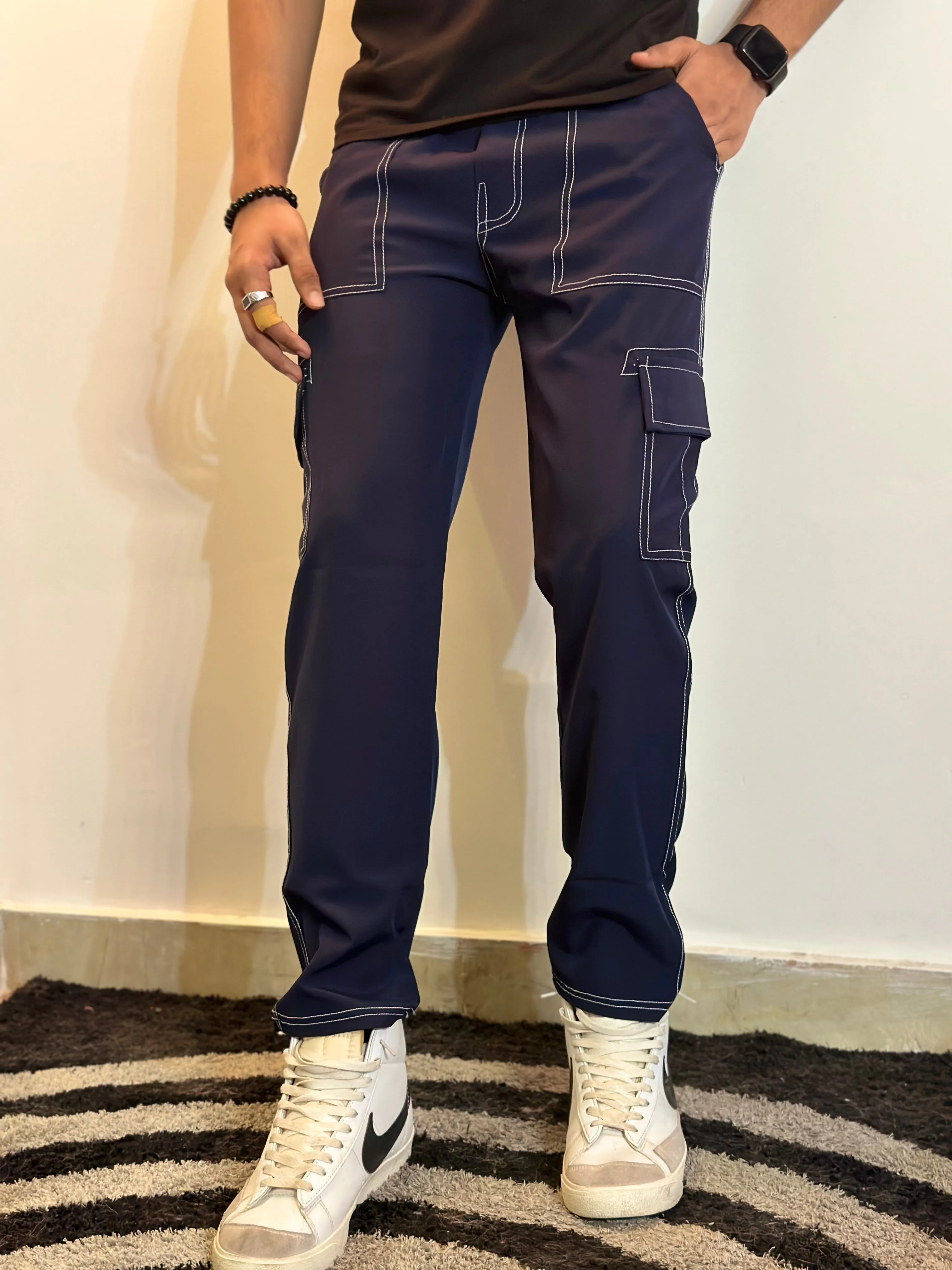 Blue - Cargo Pattern Joggers