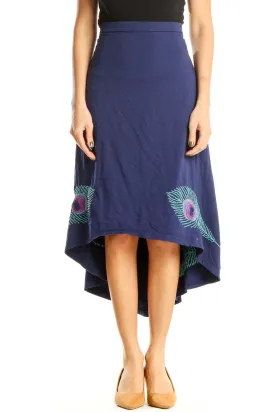 Blue High-Low Skirt with Feather Detail