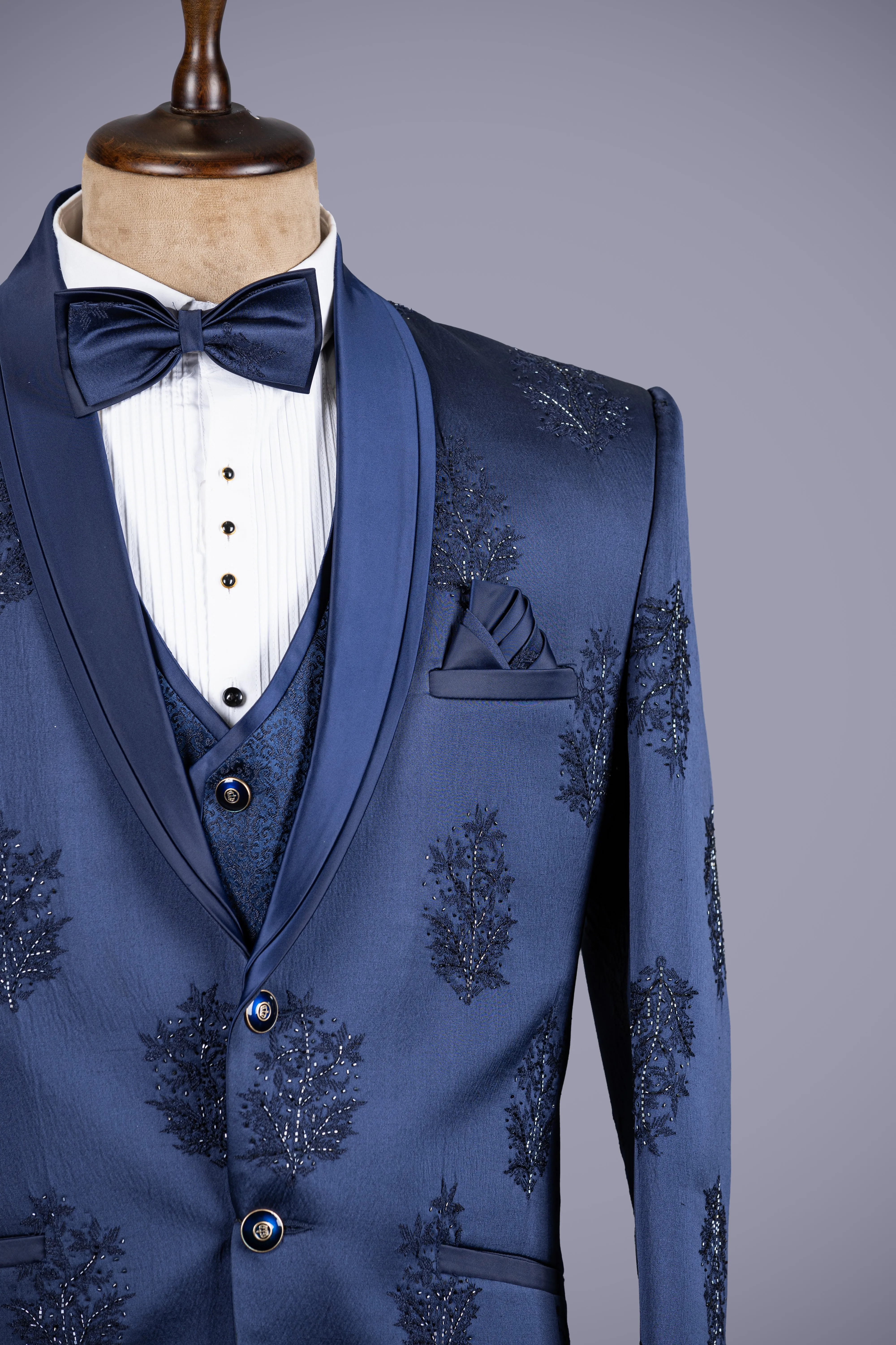 Blue Jekar Silk Machin AM Work 5 Piece Suit