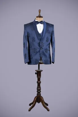 Blue Jekar Silk Machin AM Work 5 Piece Suit