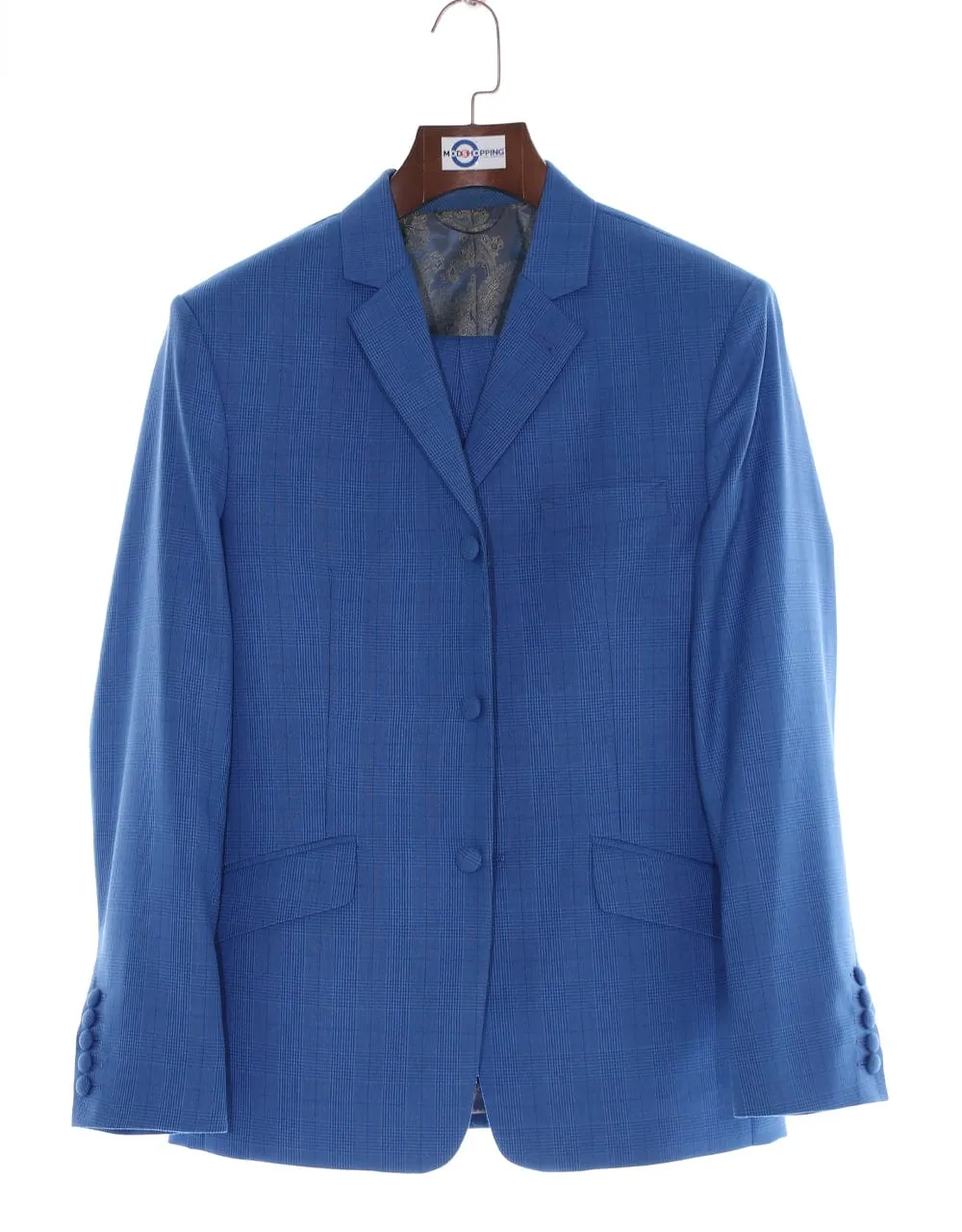 Blue Prince Of Wales Check 3 Piece  Suit