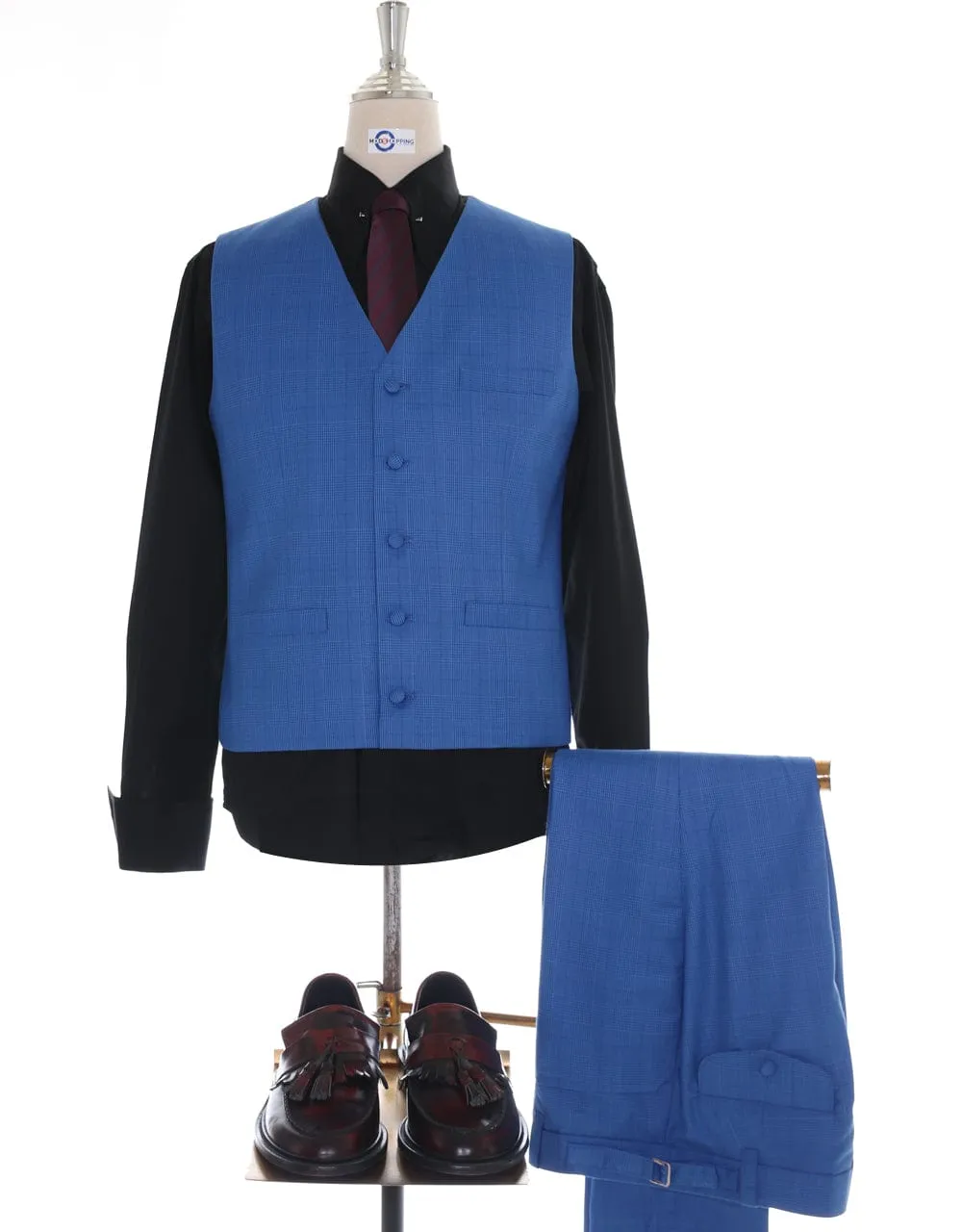 Blue Prince Of Wales Check 3 Piece  Suit