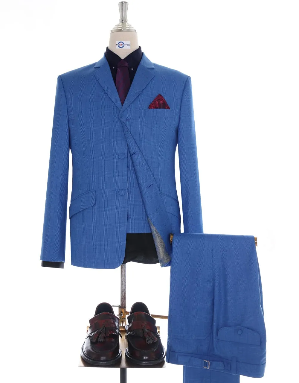 Blue Prince Of Wales Check 3 Piece  Suit