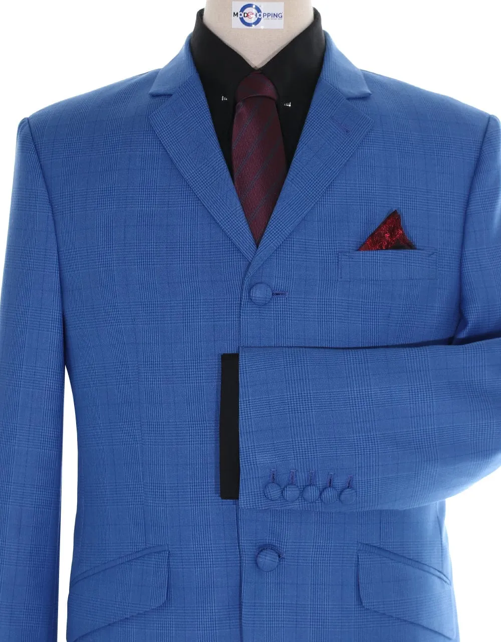 Blue Prince Of Wales Check 3 Piece  Suit