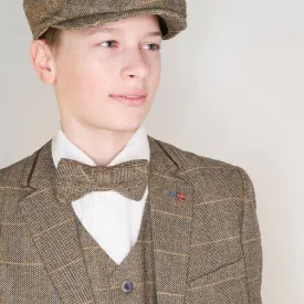 Boys Albert Suit Olive Sage Brown Tweed - Luxe Range