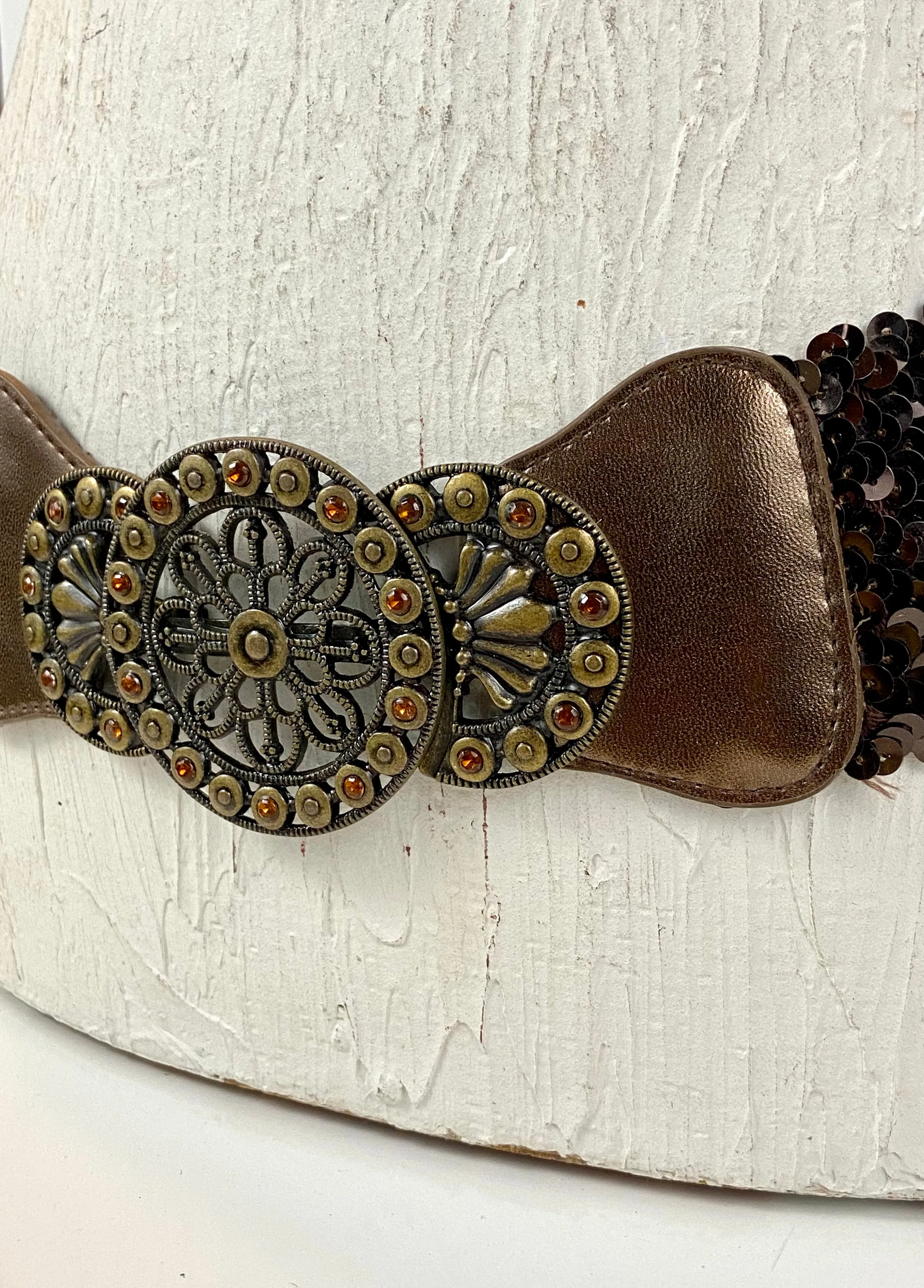 Bronzy stretchy sequins belt