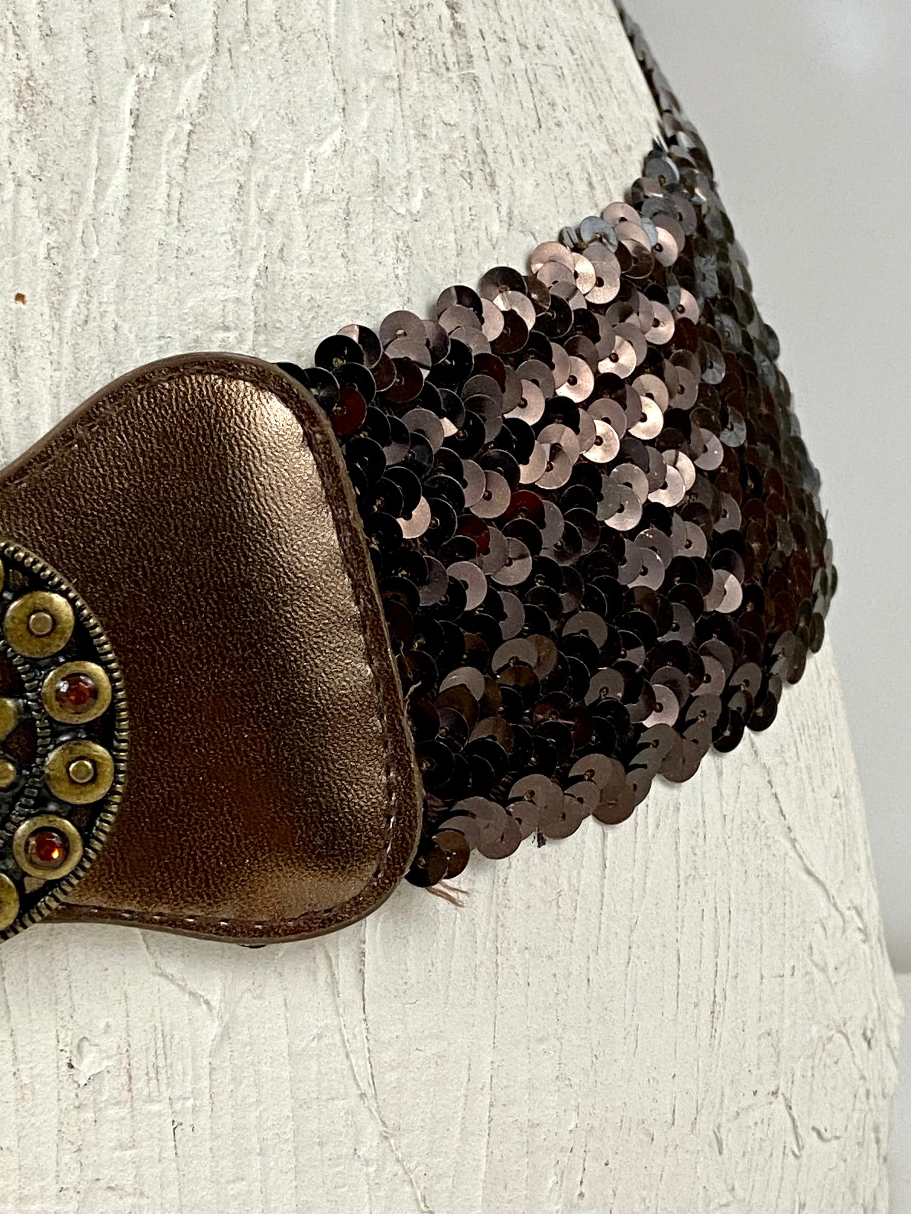 Bronzy stretchy sequins belt