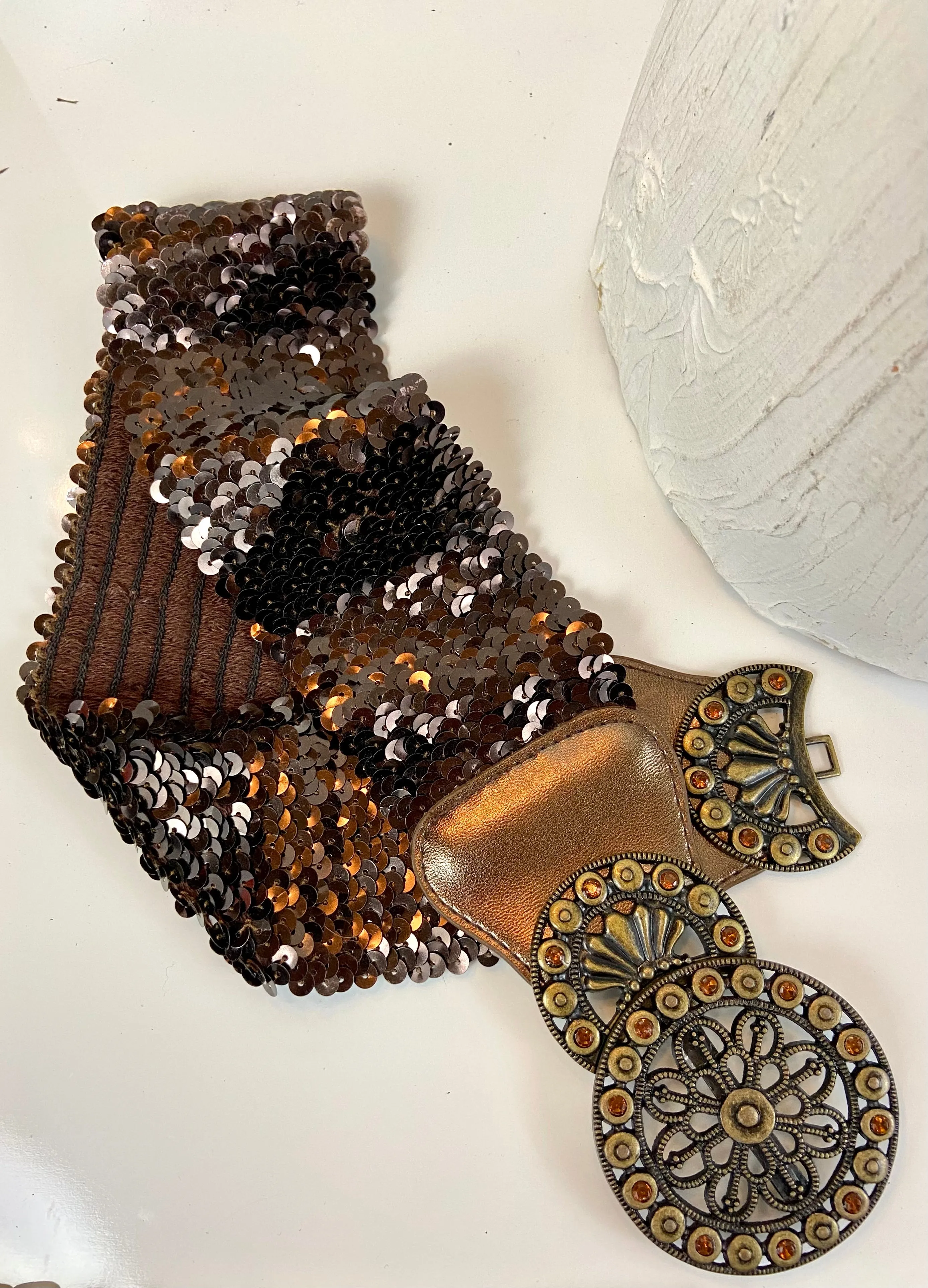 Bronzy stretchy sequins belt