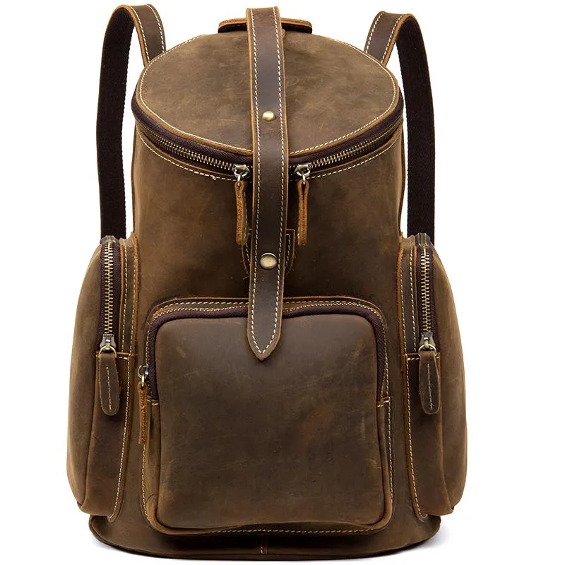 Brown Business Mens Leather 12-inches Computer Backpacks Cool Travel Backpacks School Backpacks for men