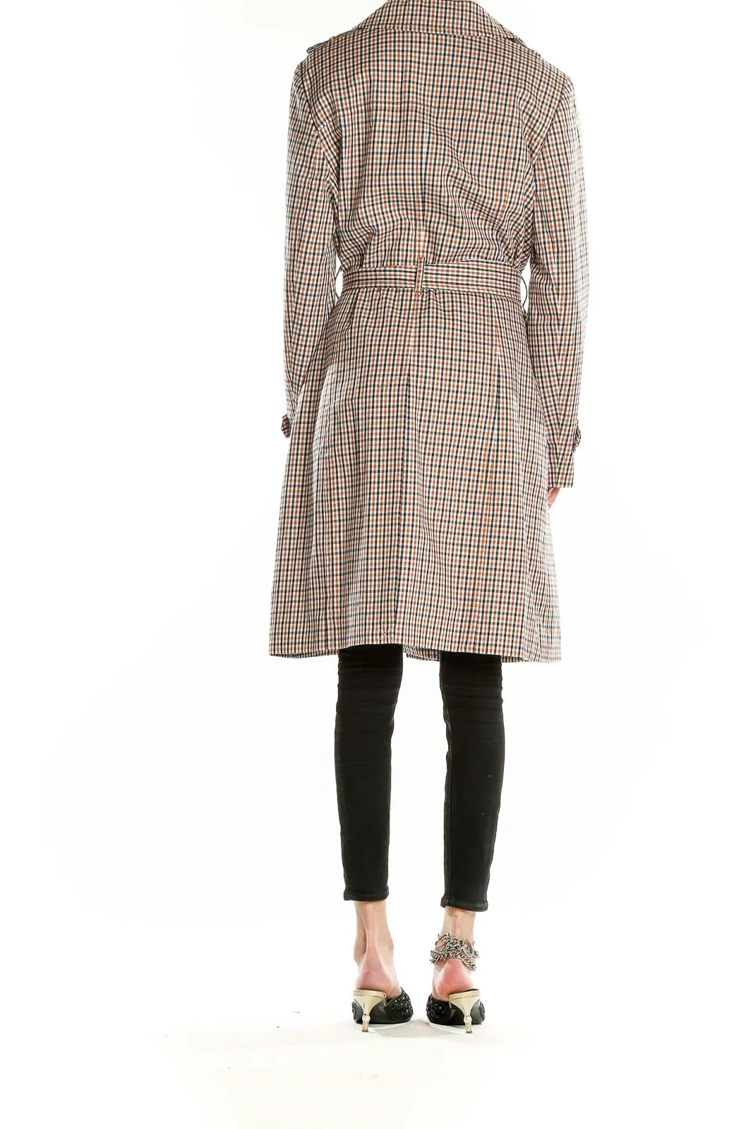 Brown Gingham Notch Lapel Coat