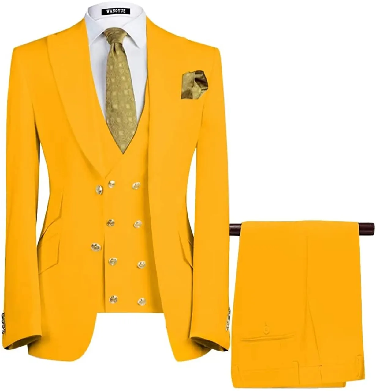 Buck Modern Yellow Three-Piece Peaked Lapel Prom Ensemble for Men